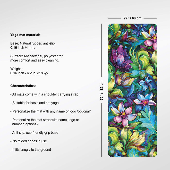 Colorful Floral Yoga Mat – Artistic Botanical Design – Non Slip Eco-Friendly Exercise Mat for Home or Studio by ShopyLand, Y230