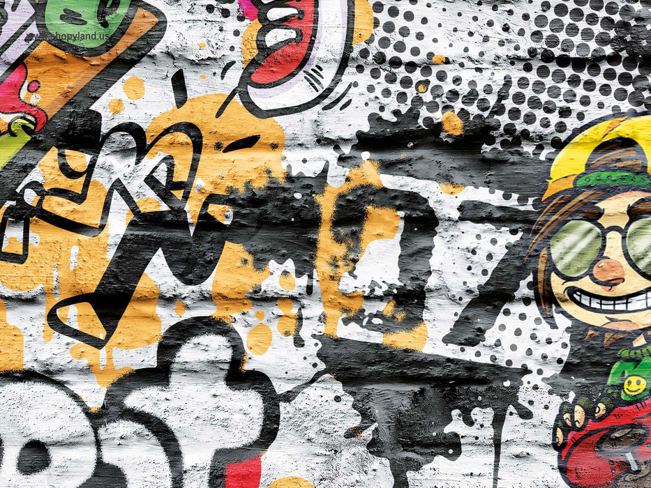 Градски Графити Тапет – Урбан Стрийт Арт на Тухлена Стена – Скейтборд Култура & Поп Арт, Самозалепващ или Традиционен от ShopyLand, W235