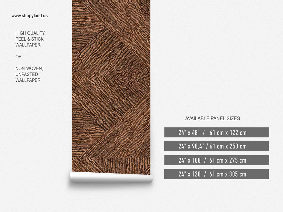 Rustic Geometric Bark Wallpaper – Weathered Bark Aesthetic Wall Mural - Sustainable Natural Wood Aesthetic by ShopyLand, W236