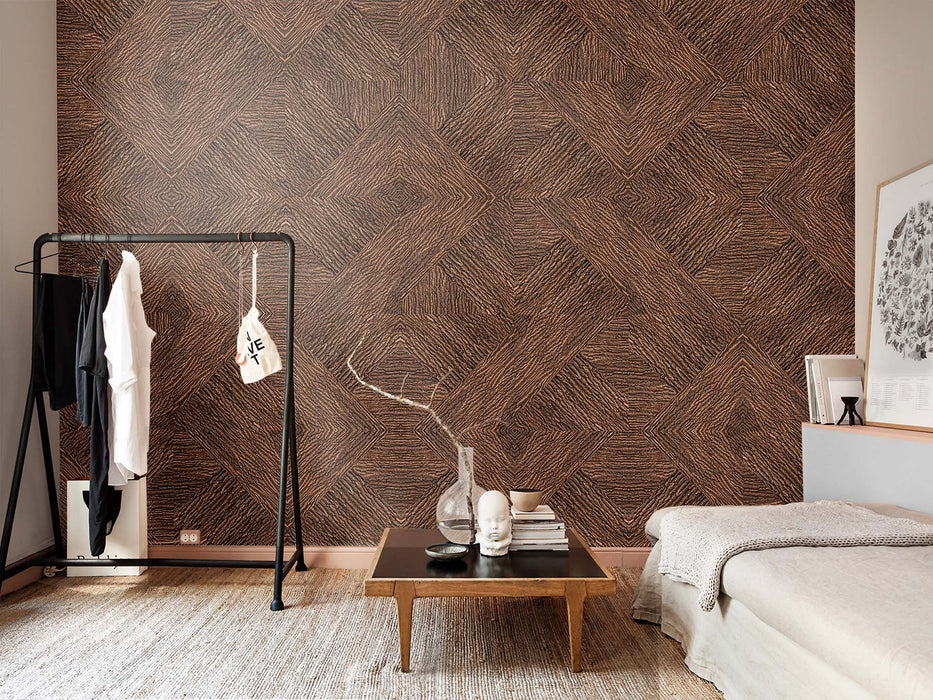 Rustic Geometric Bark Wallpaper – Weathered Bark Aesthetic Wall Mural - Sustainable Natural Wood Aesthetic by ShopyLand, W236