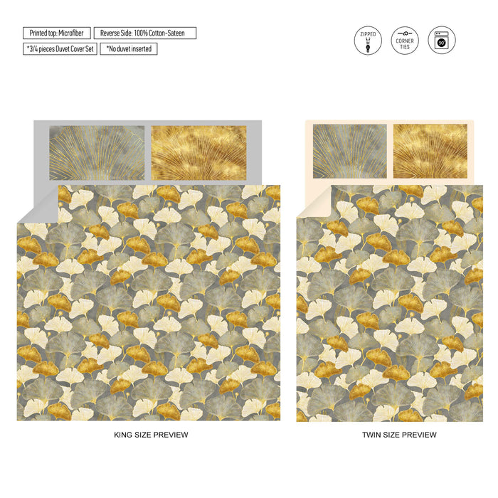 Botanical Duvet Cover – Ginkgo Bedding Set – Nature Inspired Duvet Cover & Shams by ShopyLand, B257