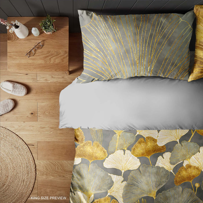 Botanical Duvet Cover – Ginkgo Bedding Set – Nature Inspired Duvet Cover & Shams by ShopyLand, B257
