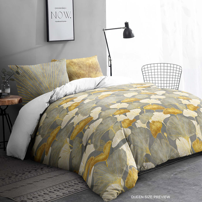 Botanical Duvet Cover – Ginkgo Bedding Set – Nature Inspired Duvet Cover & Shams by ShopyLand, B257