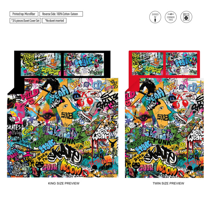 Urban Graffiti Bedding Set – Street Art Hip Hop Duvet Cover – Colorful Modern Bedroom Decor by ShopyLand, B259