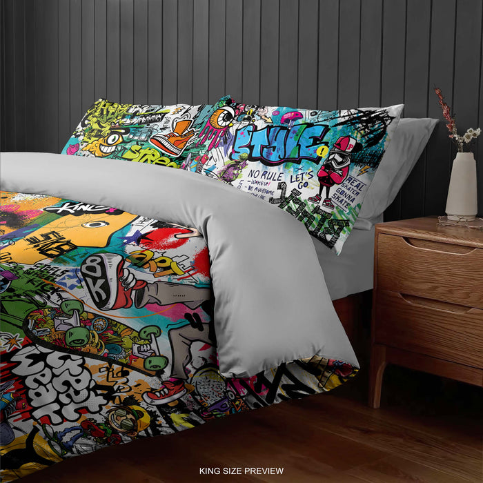 Urban Graffiti Bedding Set – Street Art Hip Hop Duvet Cover – Colorful Modern Bedroom Decor by ShopyLand, B259