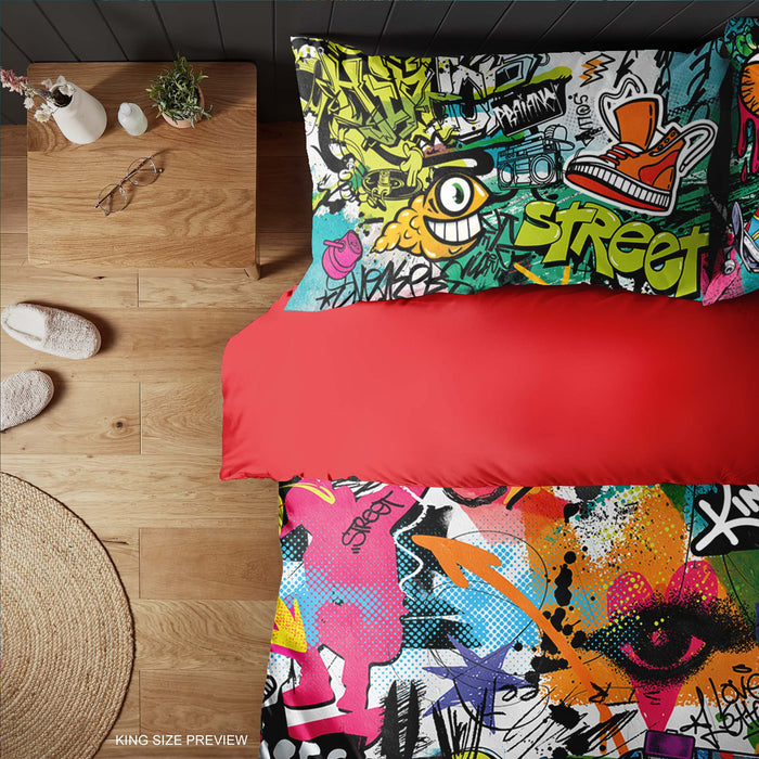 Urban Graffiti Bedding Set – Street Art Hip Hop Duvet Cover – Colorful Modern Bedroom Decor by ShopyLand, B259