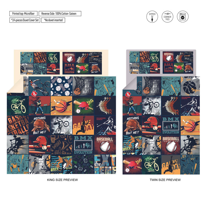 All-Star Sports Bedding Set - Urban Sports Patchwork Duvet Cover - Sports Collage Sheet Set by ShopyLand, B275