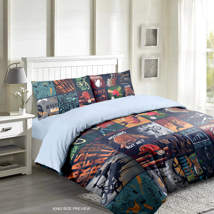 All-Star Sports Bedding Set - Urban Sports Patchwork Duvet Cover - Sports Collage Sheet Set by ShopyLand, B275