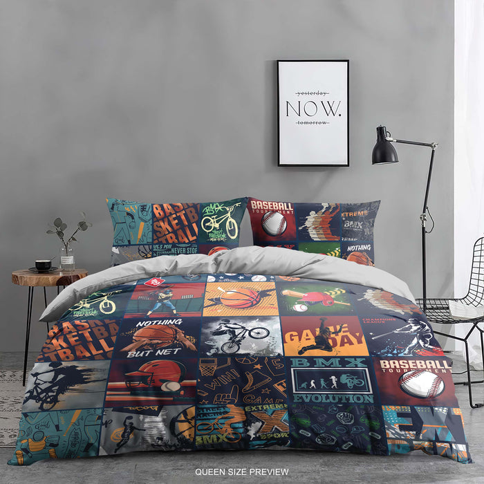 All-Star Sports Bedding Set - Urban Sports Patchwork Duvet Cover - Sports Collage Sheet Set by ShopyLand, B275