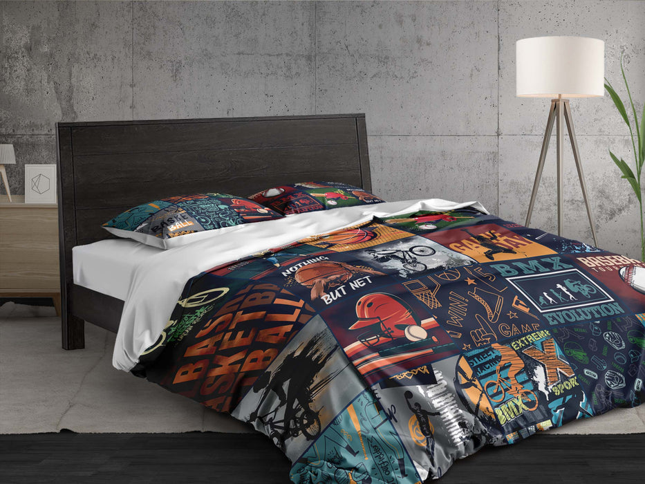 All-Star Sports Bedding Set - Urban Sports Patchwork Duvet Cover - Sports Collage Sheet Set by ShopyLand, B275