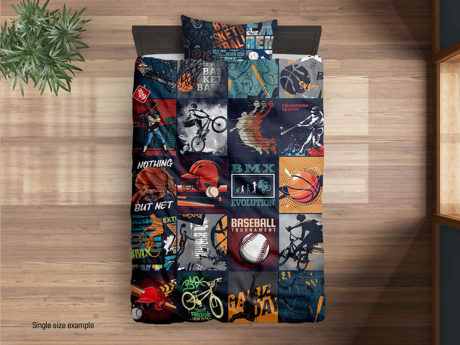 All-Star Sports Bedding Set - Urban Sports Patchwork Duvet Cover - Sports Collage Sheet Set by ShopyLand, B275