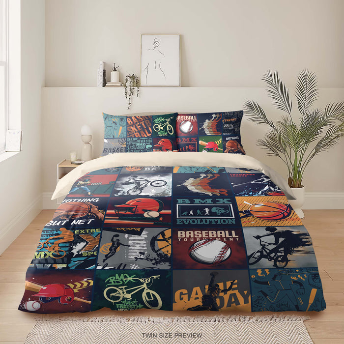 All-Star Sports Bedding Set - Urban Sports Patchwork Duvet Cover - Sports Collage Sheet Set by ShopyLand, B275