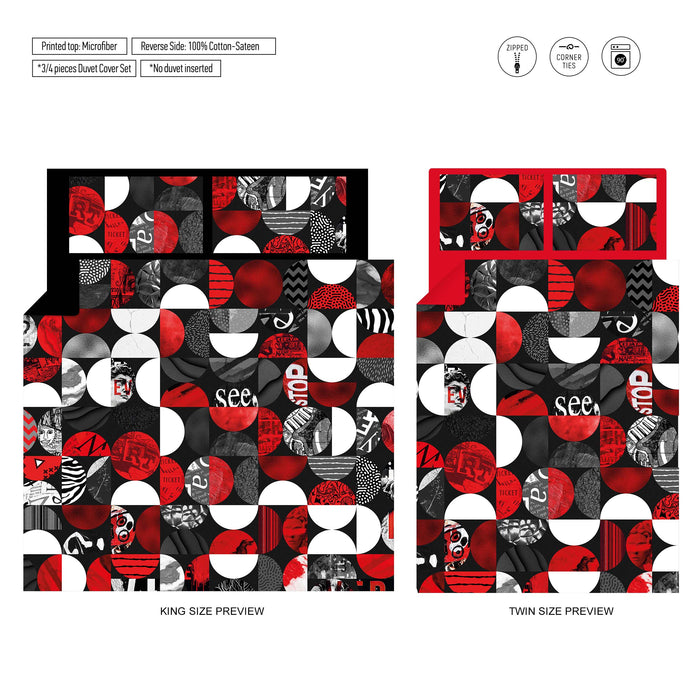 Red Black Abstract Bedding Set – Modern Graphic Duvet Cover with Bold Contemporary Design by ShopyLand, B276
