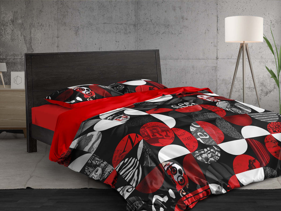 Red Black Abstract Bedding Set – Modern Graphic Duvet Cover with Bold Contemporary Design by ShopyLand, B276
