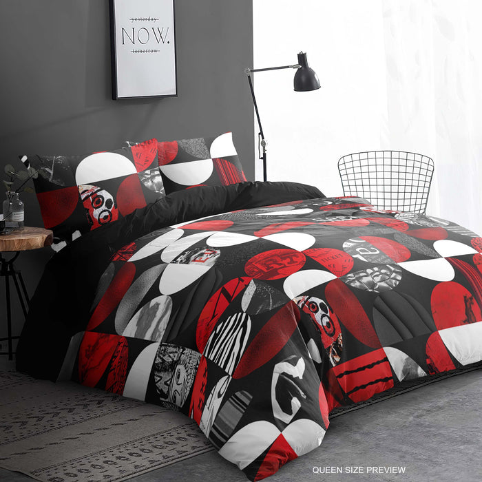 Red Black Abstract Bedding Set – Modern Graphic Duvet Cover with Bold Contemporary Design by ShopyLand, B276