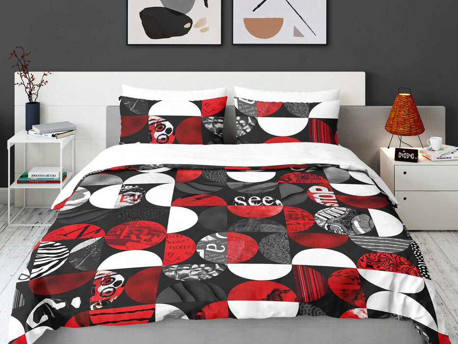 Red Black Abstract Bedding Set – Modern Graphic Duvet Cover with Bold Contemporary Design by ShopyLand, B276