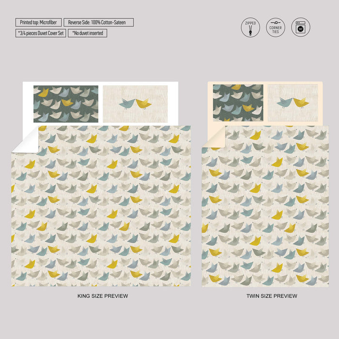 Retro Bird Duvet Cover - Modern Scandinavian Bedding Set - Geometric Bird Pattern Comforter by ShopyLand, B278