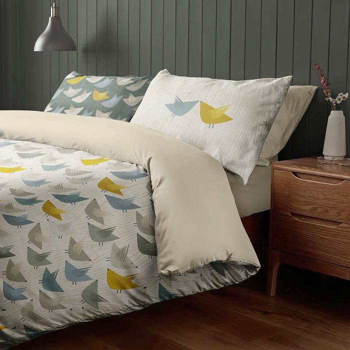 Retro Bird Duvet Cover - Modern Scandinavian Bedding Set - Geometric Bird Pattern Comforter by ShopyLand, B278