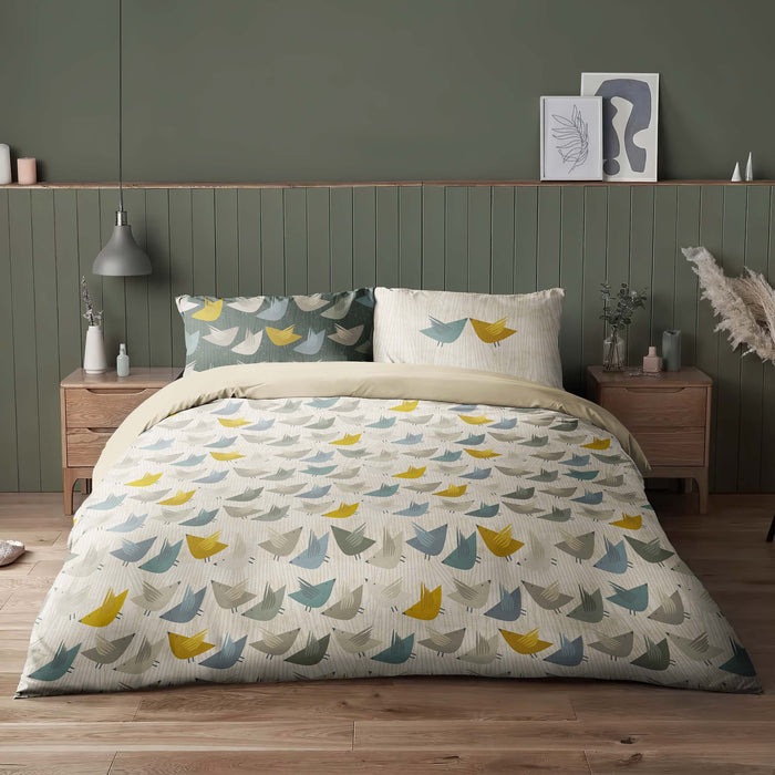 Retro Bird Duvet Cover - Modern Scandinavian Bedding Set - Geometric Bird Pattern Comforter by ShopyLand, B278