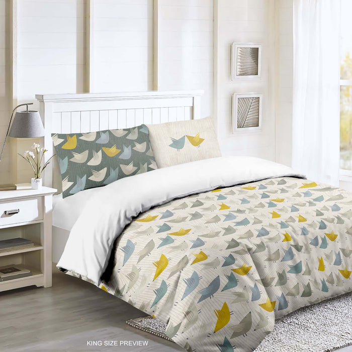 Retro Bird Duvet Cover - Modern Scandinavian Bedding Set - Geometric Bird Pattern Comforter by ShopyLand, B278