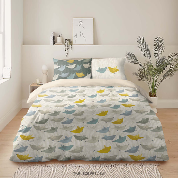 Retro Bird Duvet Cover - Modern Scandinavian Bedding Set - Geometric Bird Pattern Comforter by ShopyLand, B278