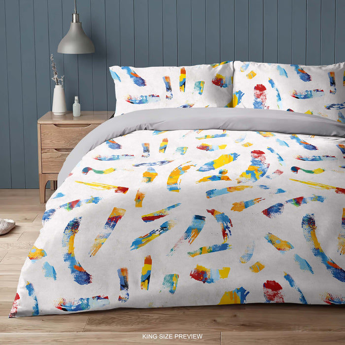 Juego de cama "Sueños de acuarela" – Funda nórdica con pinceladas abstractas – Sábanas pintadas a mano – Edredón con líneas de pincel de ShopyLand, B280