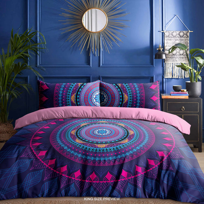 Boho Mandala Bedding Set, Ethnic-Inspired Colorful Comforter Set, Mystical Mandala Design Sheet Set, B30