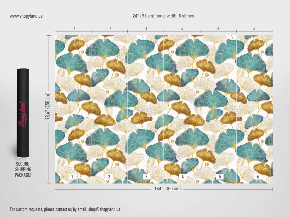 Dancing Ginkgo Leaves Peel and Stick Wallpaper – Elegant Botanical Wall Mural – Serene Nature-Inspired Traditional Home Decor by ShopyLand, W183