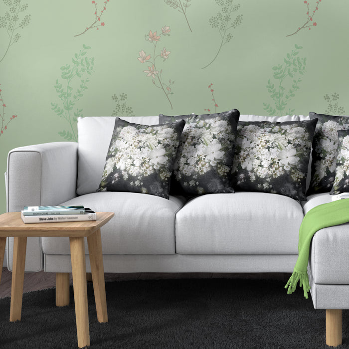 Spring Flowers Decorative Cover, Noir Blossom Throw Pillow, Vintage Garden Decorative Sham, P09-1