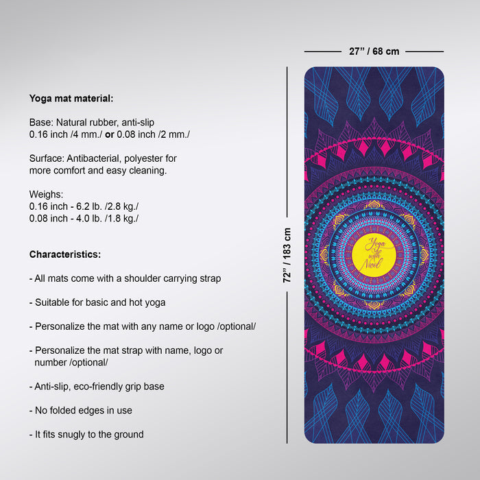 Personalized Colorful Yoga Rug, Multicolor Mandala Pilates Pad, Customized Rainbow Flow Fitness Mat, Y30