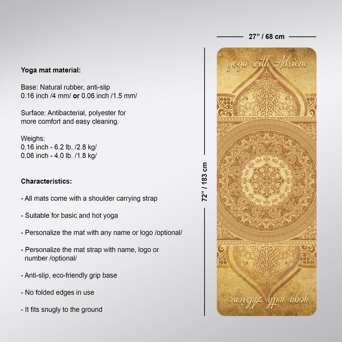 Персонализирана постелка за йога Gold Mandala, фитнес килимче Gold Design Mandala Harmony, противоплъзгаща постелка за пилатес Sacred Mandala, Y58