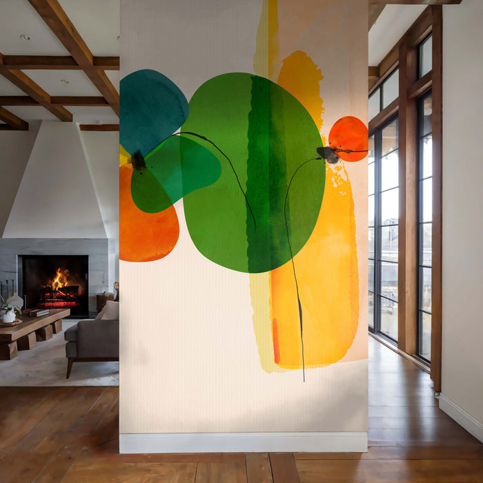 Colorful Abstract Wallpaper – Expressive Artistic Wall Mural – Contemporary Removable or Unpasted Design by ShopyLand, W86