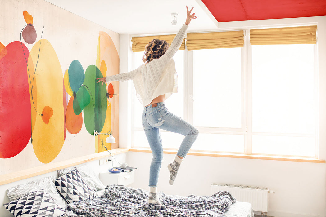Colorful Abstract Wallpaper – Expressive Artistic Wall Mural – Contemporary Removable or Unpasted Design by ShopyLand, W86