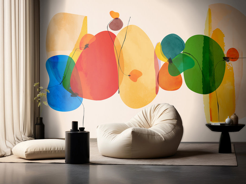 Colorful Abstract Wallpaper – Expressive Artistic Wall Mural – Contemporary Removable or Unpasted Design by ShopyLand, W86