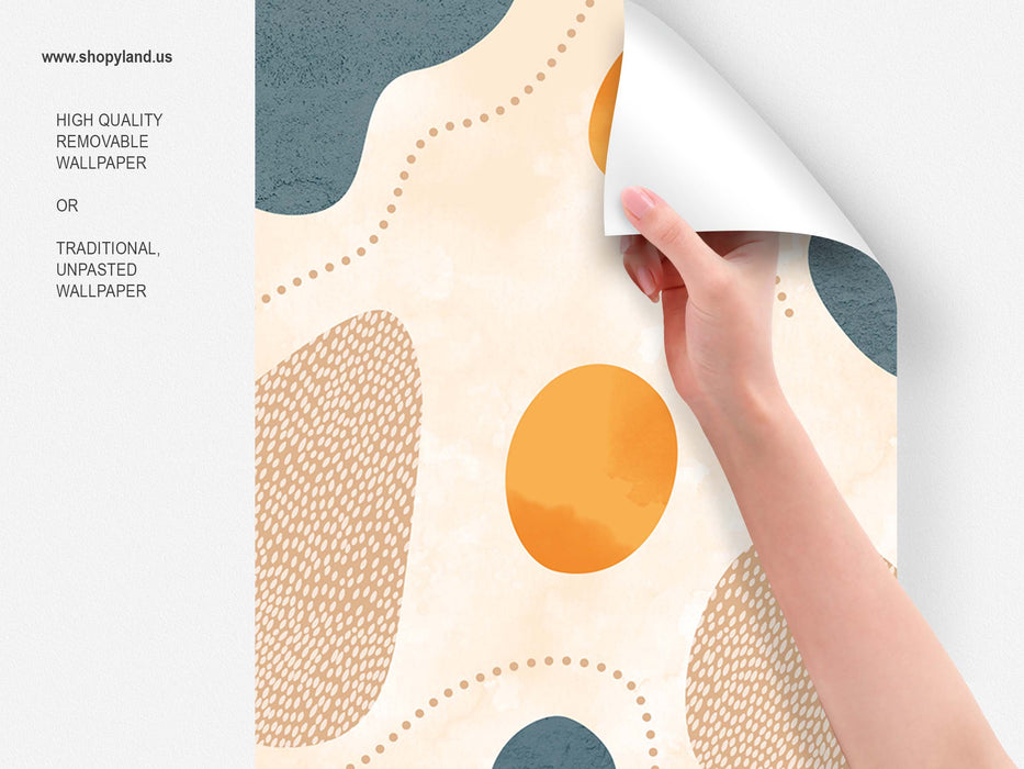 Mid-Century Organic Shapes Wallpaper – Retro Abstract Pebble Pattern Wall Mural – Peel & Stick or Traditional by ShopyLand, W87