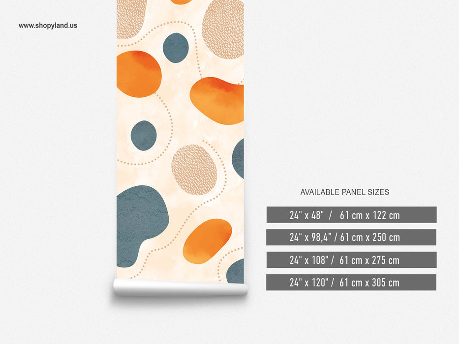 Mid-Century Organic Shapes Wallpaper – Retro Abstract Pebble Pattern Wall Mural – Peel & Stick or Traditional by ShopyLand, W87