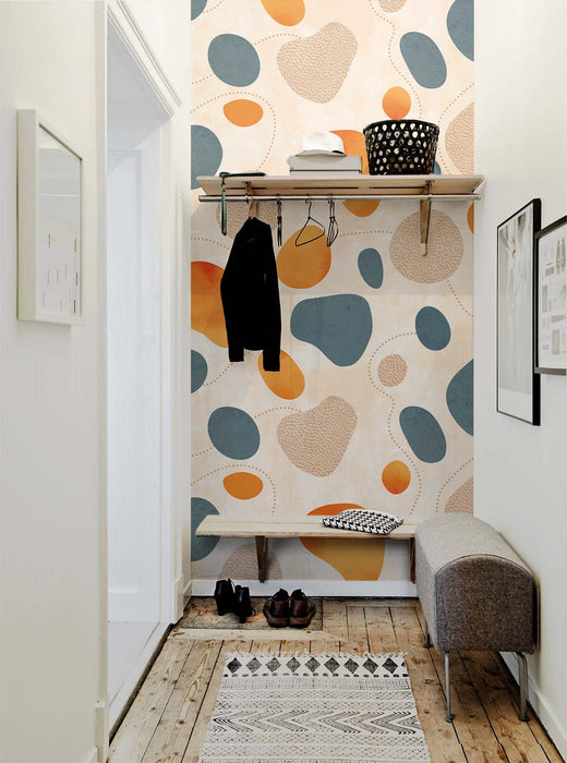 Mid-Century Organic Shapes Wallpaper – Retro Abstract Pebble Pattern Wall Mural – Peel & Stick or Traditional by ShopyLand, W87