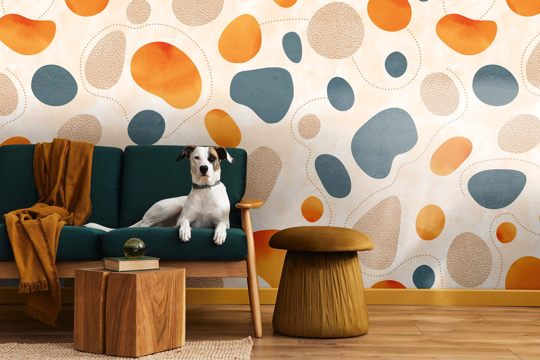 Mid-Century Organic Shapes Wallpaper – Retro Abstract Pebble Pattern Wall Mural – Peel & Stick or Traditional by ShopyLand, W87