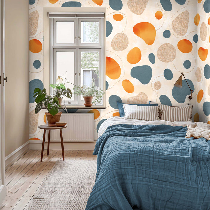 Mid-Century Organic Shapes Wallpaper – Retro Abstract Pebble Pattern Wall Mural – Peel & Stick or Traditional by ShopyLand, W87