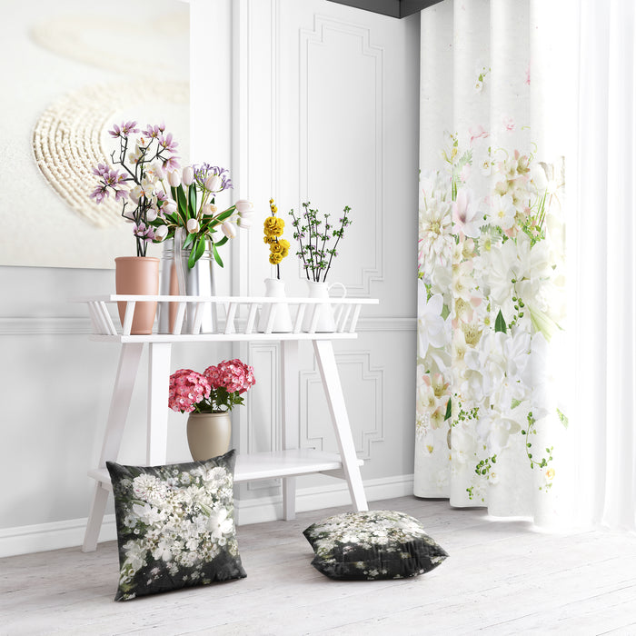Spring Flowers Decorative Cover, Noir Blossom Throw Pillow, Vintage Garden Decorative Sham, P09-1