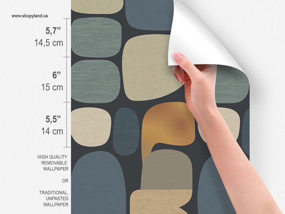 Abstract Pebble Wallpaper – Mid-Century Modern Retro Wall Mural – Removable or Unpasted Wallcovering by ShopyLand, W98