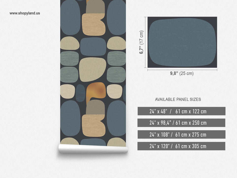 Abstract Pebble Wallpaper – Mid-Century Modern Retro Wall Mural – Removable or Unpasted Wallcovering by ShopyLand, W98