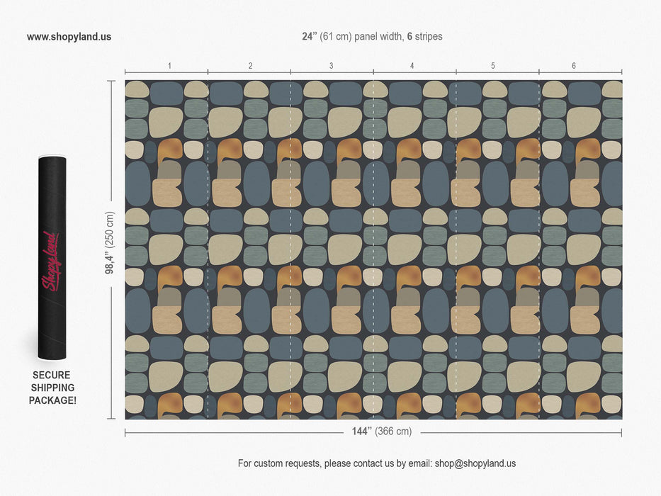Abstract Pebble Wallpaper – Mid-Century Modern Retro Wall Mural – Removable or Unpasted Wallcovering by ShopyLand, W98