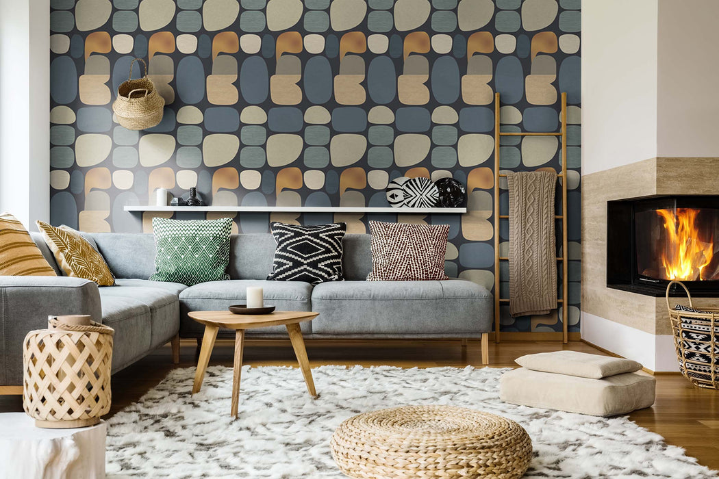 Abstract Pebble Wallpaper – Mid-Century Modern Retro Wall Mural – Removable or Unpasted Wallcovering by ShopyLand, W98