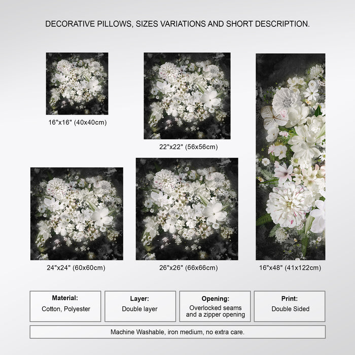 Spring Flowers Decorative Cover, Noir Blossom Throw Pillow, Vintage Garden Decorative Sham, P09-1