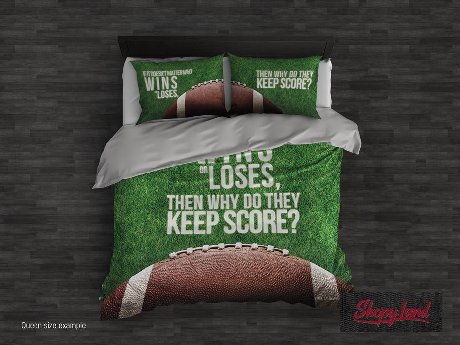 Touchdown Football Bedding, AFA Team Spirit Comforter, Queen Size Quilt Cover, Backside color Canvas/Gray, B124