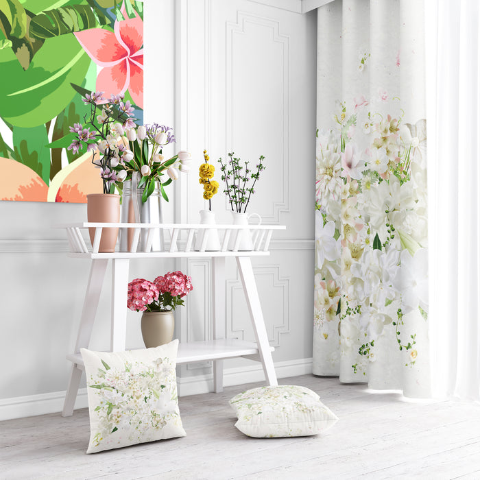 Lily Whisper Window Curtains, Delicate White Blossom Panels, Floral Harmony Window Draperies, Classic Home Rod Pocket Curtains, C15