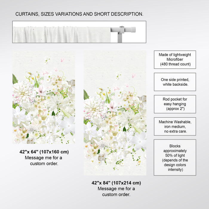 Lily Whisper Window Curtains, Delicate White Blossom Panels, Floral Harmony Window Draperies, Classic Home Rod Pocket Curtains, C15