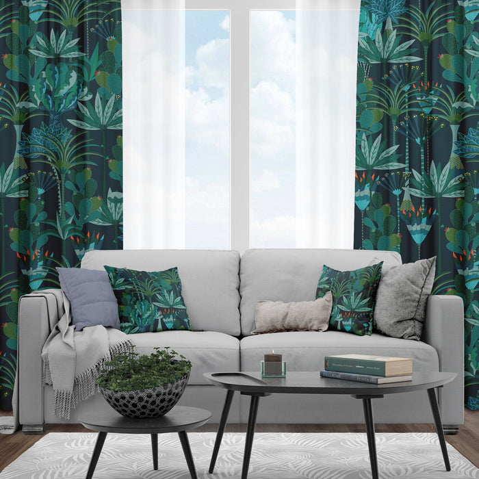 Vintage Rod Pocket Panels, Tropical Paradise Window Curtains, Green Palm Leaves Window Drapery, C09