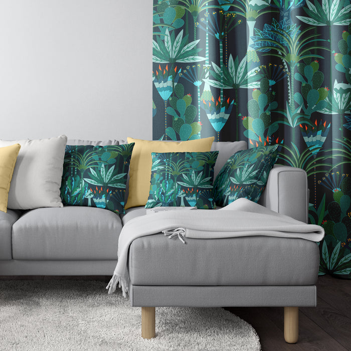 Vintage Rod Pocket Panels, Tropical Paradise Window Curtains, Green Palm Leaves Window Drapery, C09